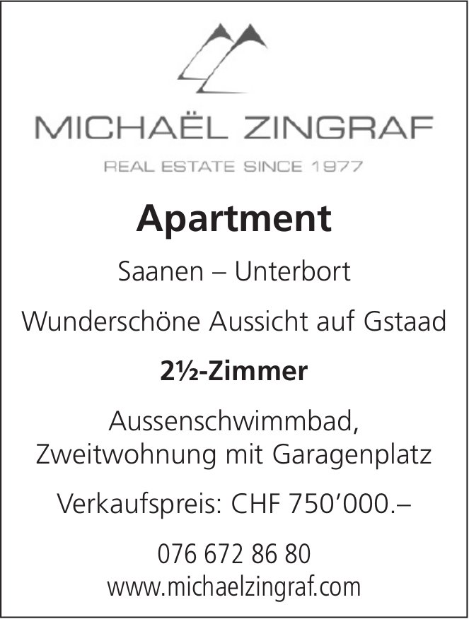 Apartment, 2.5-Zimmer, Saanen–Unterbort, zu verkaufen
