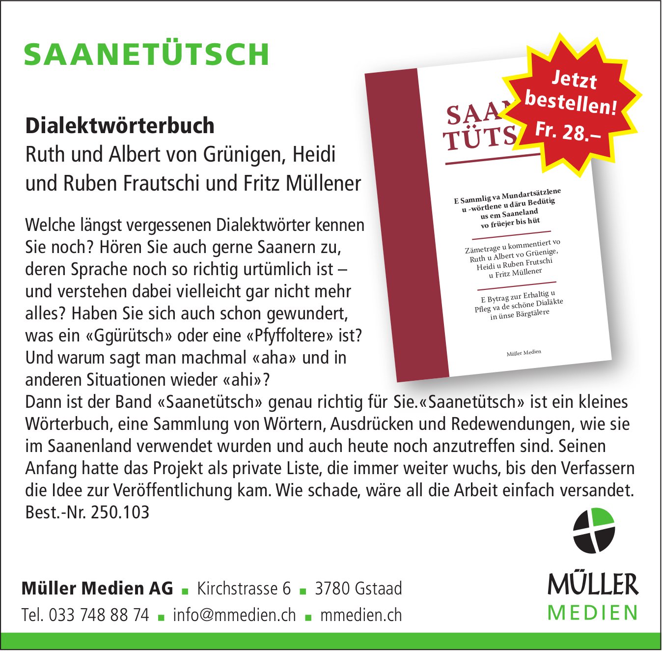 Müller Medien AG, Gstaad - Saanetütsch - Dialektwörterbuch