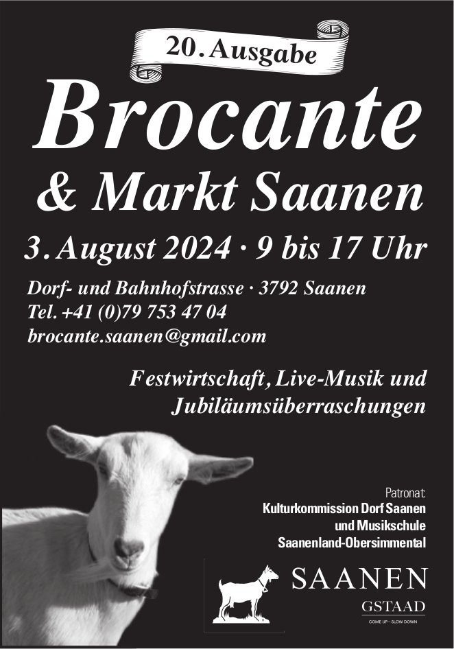 Brocante & Markt, 3. August, Dorf- und Bahnhofstrasse, Saanen