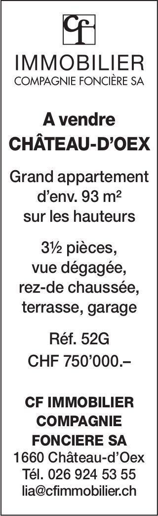 Grand appartement 3.5 pièces, Château-d’Oex, à vendre