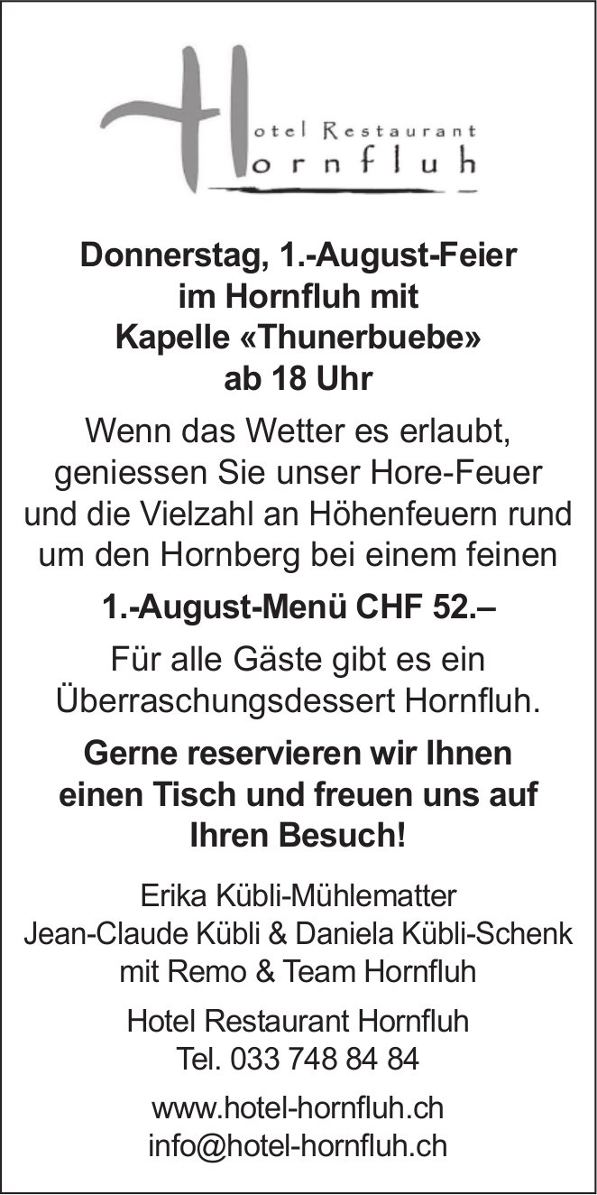 1.-August-Feier im Hornfluh mit Kapelle «Thunerbuebe», Hotel Restaurant Hornfluh, Saanenmöser