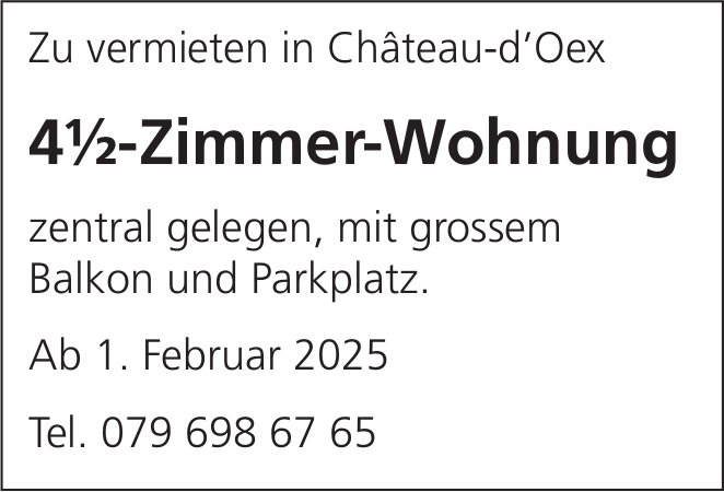 4.5-Zimmer-Wohnung, Château-d’Oex, zu vermieten