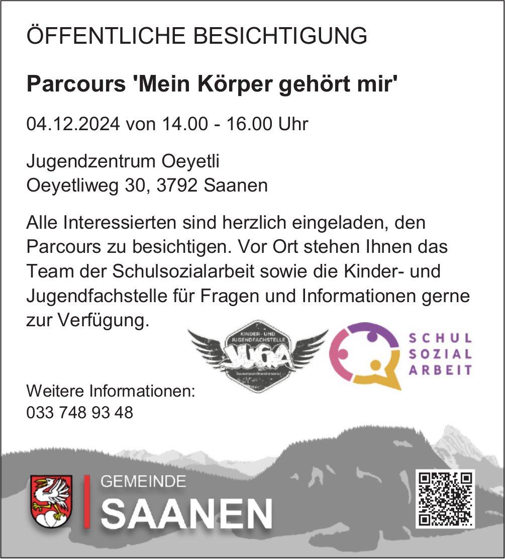 Parcours 'Mein Körper gehört mir', 4. Dezember, Jugendzentrum Oeyetli, Saanen