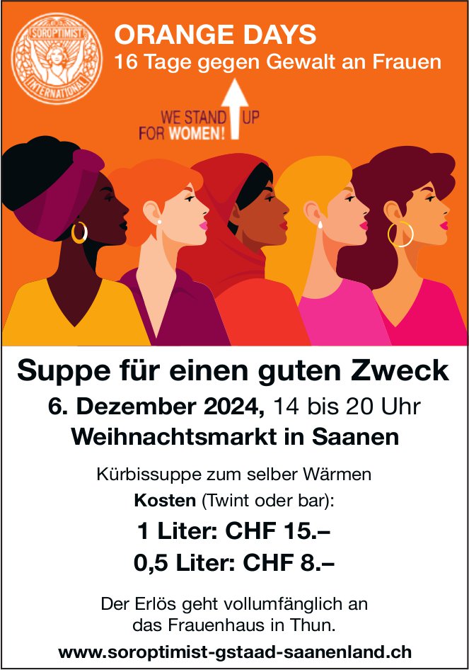 Suppe für einen guten Zweck, 6. Dezember, Weihnachtsmarkt, Saanen