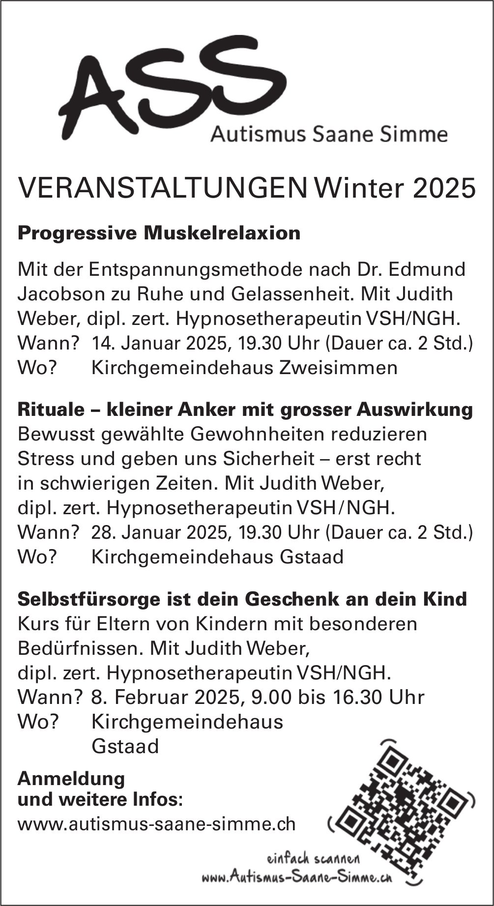 Veranstaltungen Winter 2025, 14. Januar - 8. Februar,  Kirchgemeindehaus, Zweisimmen & Gstaad