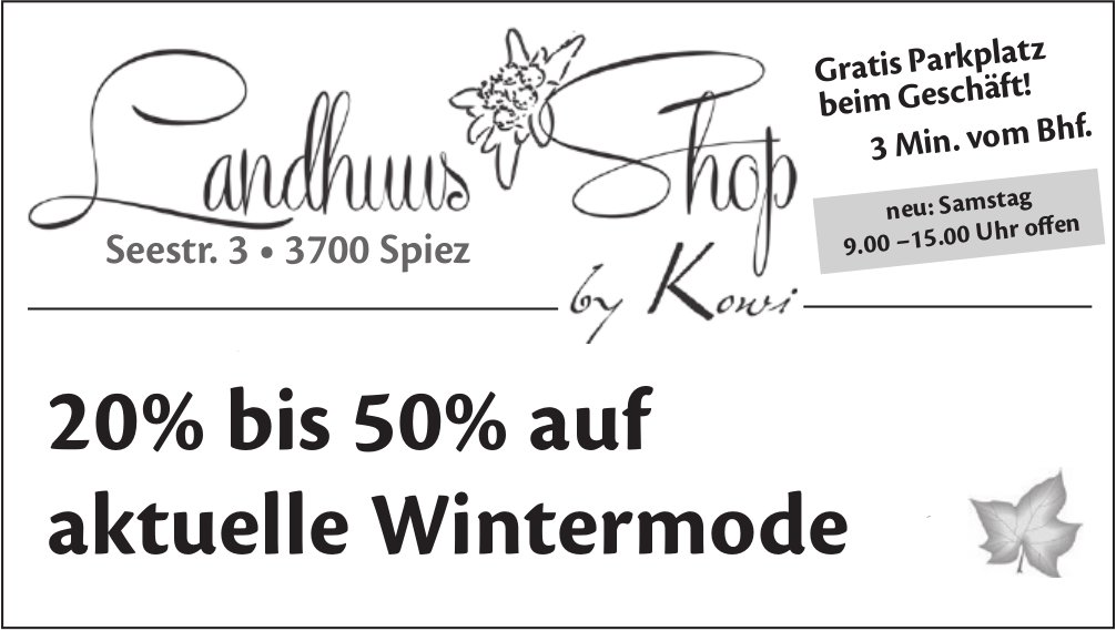 Landhuus Shop, Spiez - 20% bis 50% auf aktuelle Wintermode