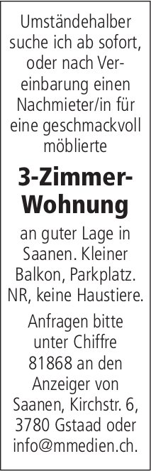 3-Zimmer-Wohnung, Saanen, zu vermieten