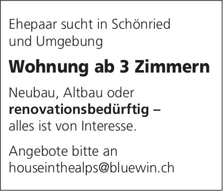 Wohnung ab 3 Zimmern, zu kaufen gesucht