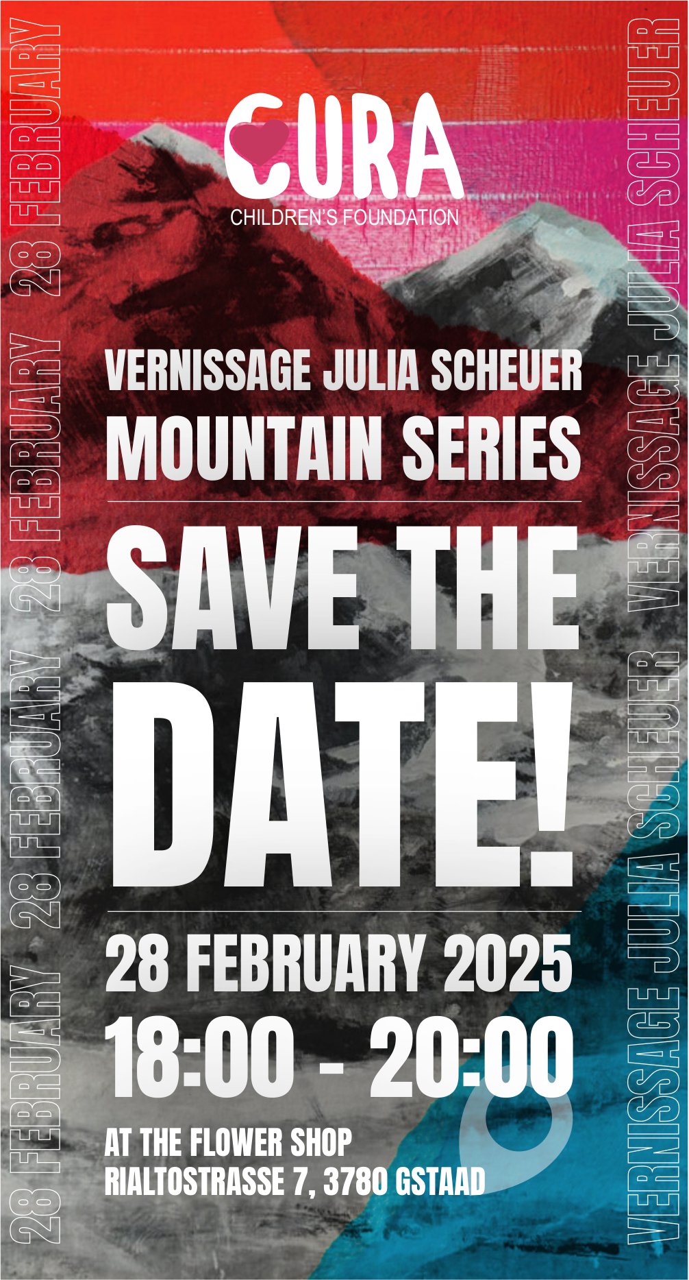 Vernissage Julia Scheuer - Mountain Series, 28. Februar, Cura Children's Foundation, Gstaad