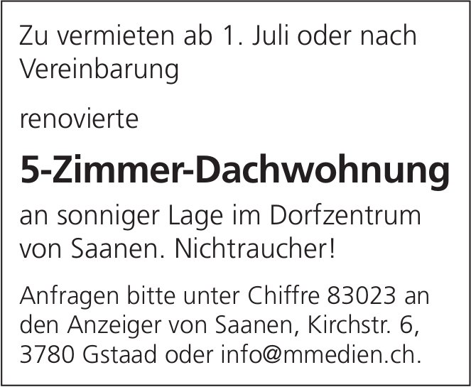 5-Zimmer-Dachwohnung, Saanen, zu vermieten