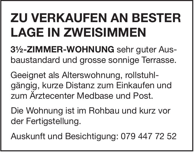 3.5-Zimmer-Wohnung, Zweisimmen, zu verkaufen