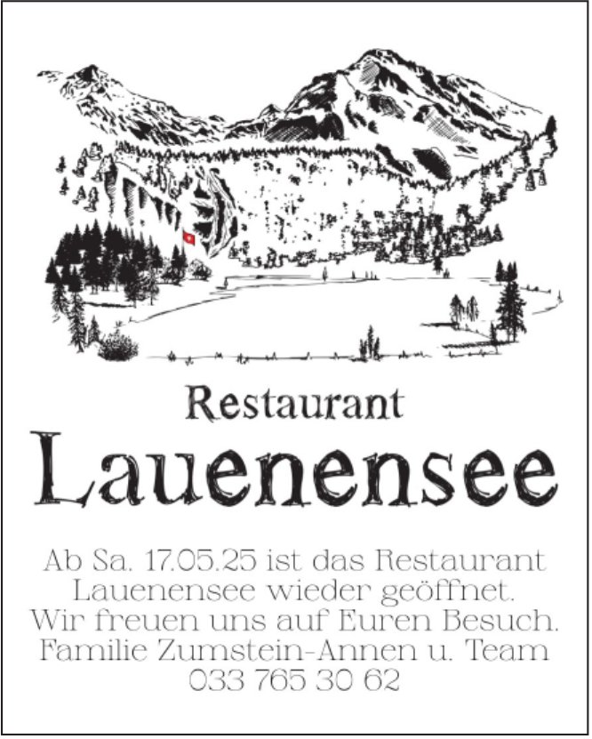 Restaurant Lauenensee - Ab Sa. 17.05.25 ist das Restaurant Lauenensee wieder geöffnet