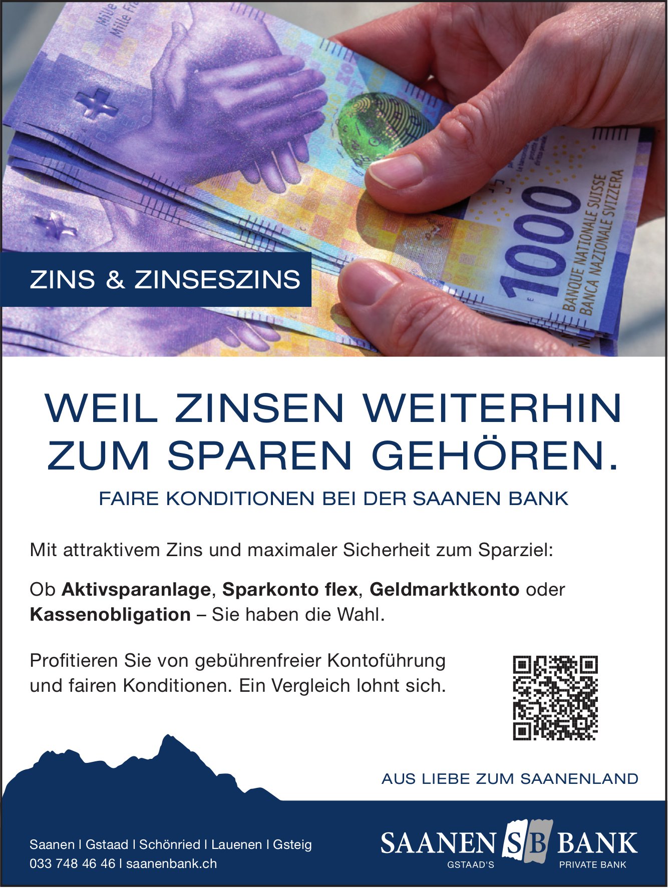 Saanen Bank - Weil Zinsen weiterhin zum Sparen gehören.