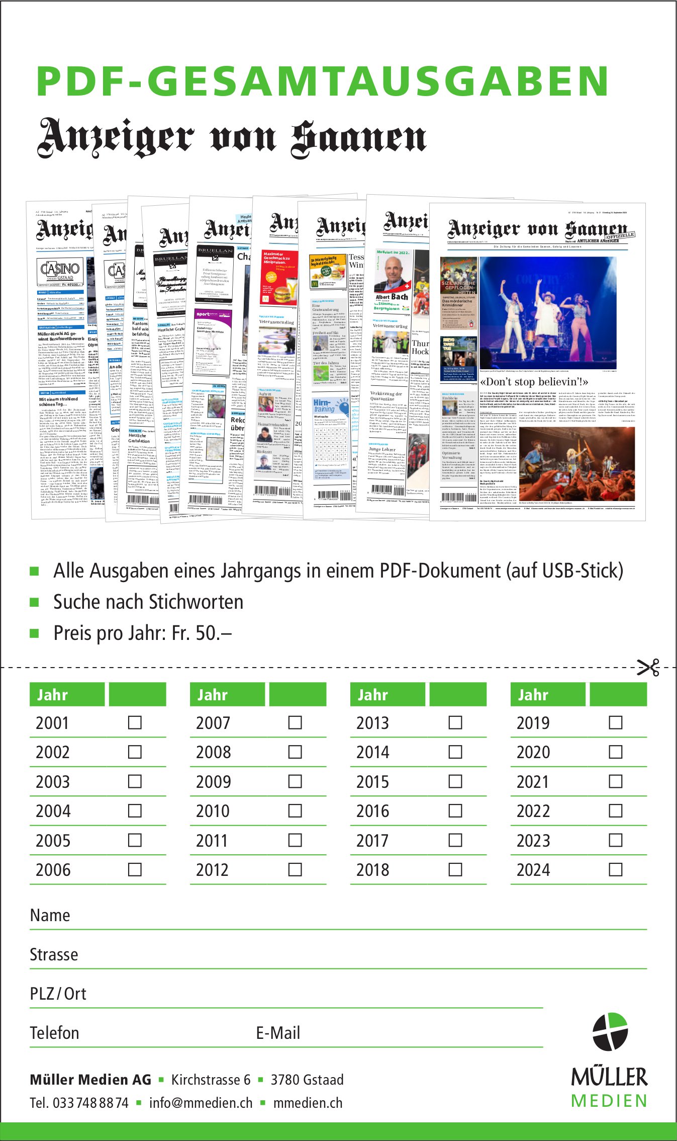 Müller Medien AG, Gstaad - PDF-Gesamtausgaben Anzeiger von Saanen