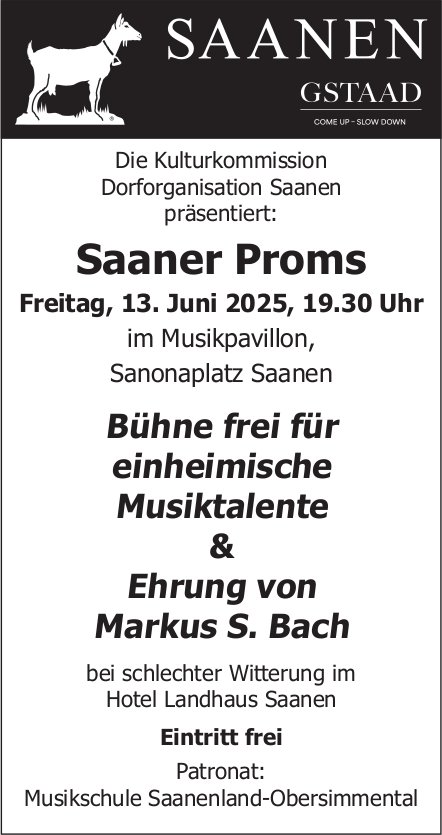 Saaner Proms, 13. Juni, Musikpavillon, Sanonaplatz Saanen