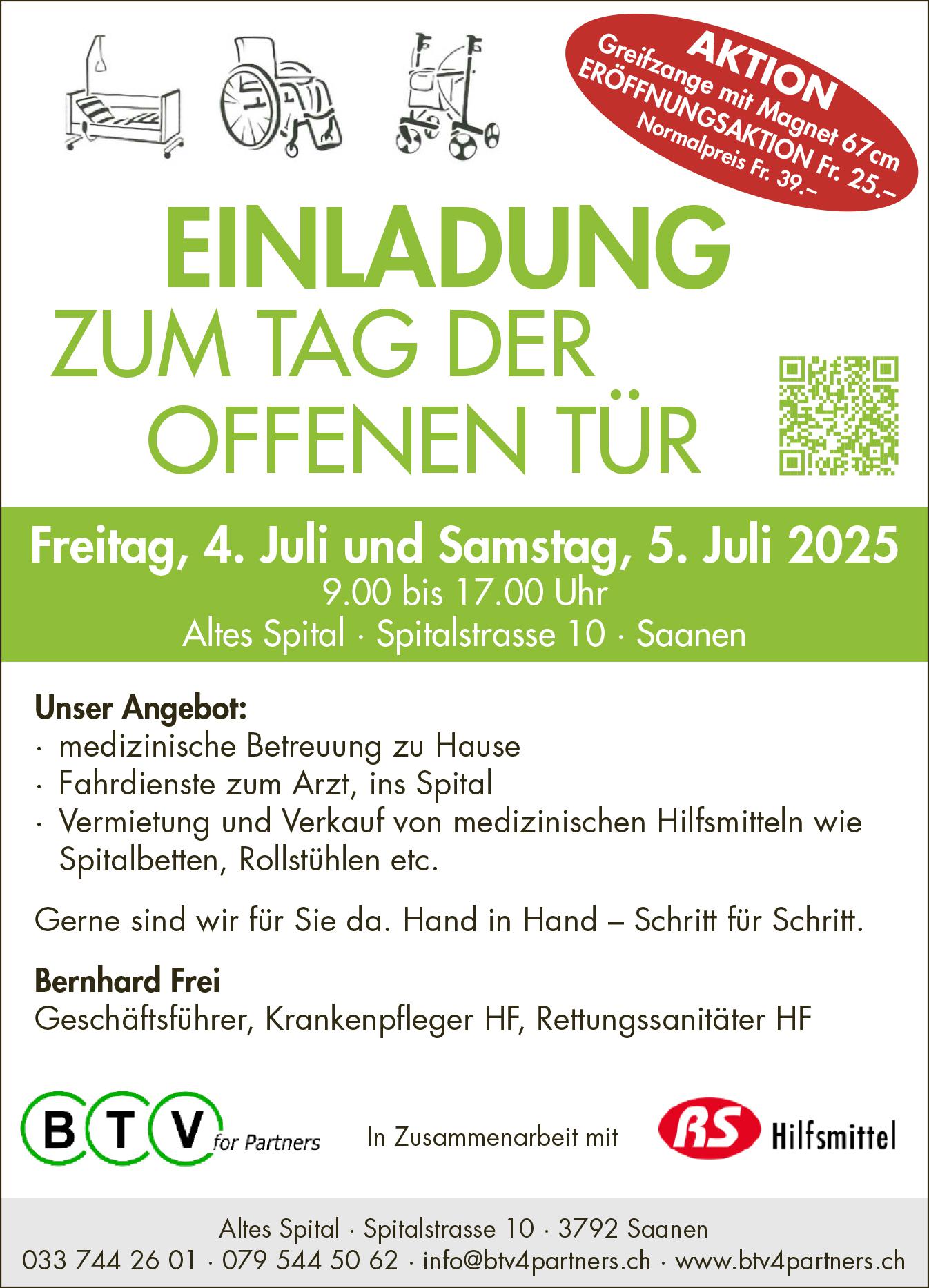 Einladung zum Tag der offenen Tür, 4. Juli, Altes Spital, Saanen