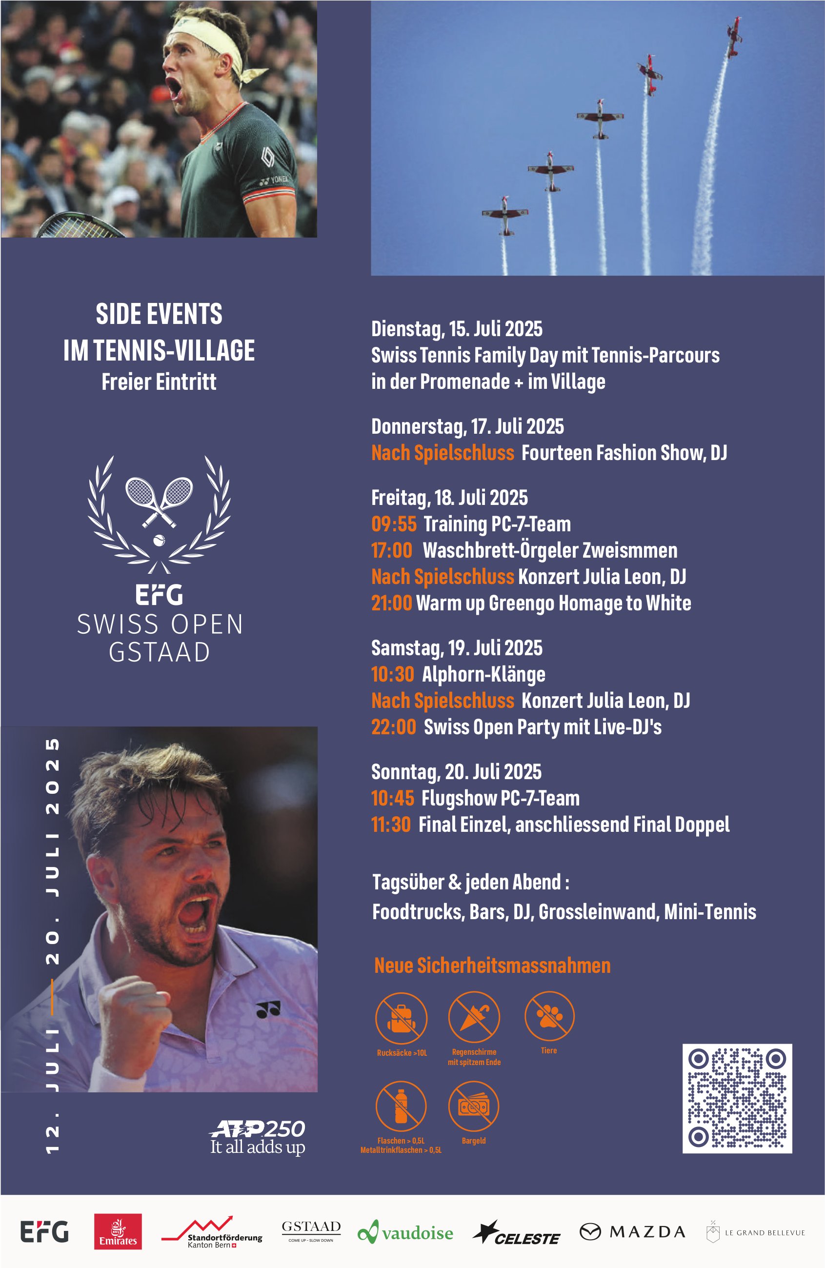 SIDE EVENTS IM TENNIS-VILLAGE, 15. - 20. Juli, Swiss Tennis Family Day im Tennis-Village, Gstaad