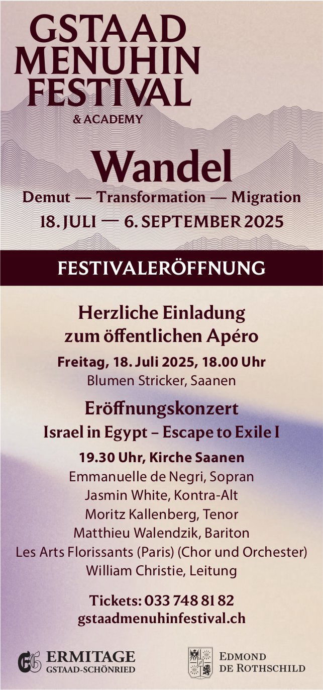 Gstaad Menuhin Festival - Festivaleröffnung, 18. Juli, Kirche Saanen
