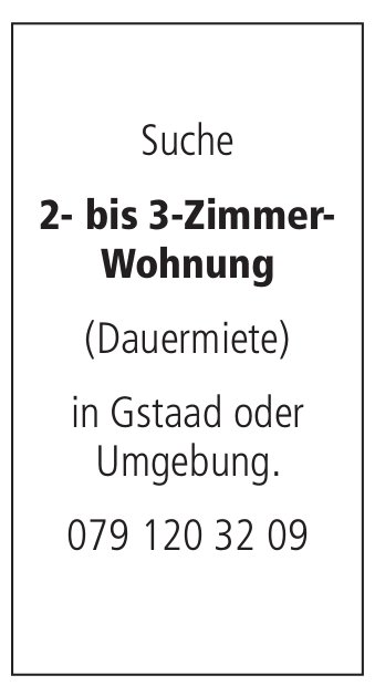 2- bis 3-Zimmer-Wohnung (Dauermiete) in Gstaad oder Umgebung., zu mieten gesucht