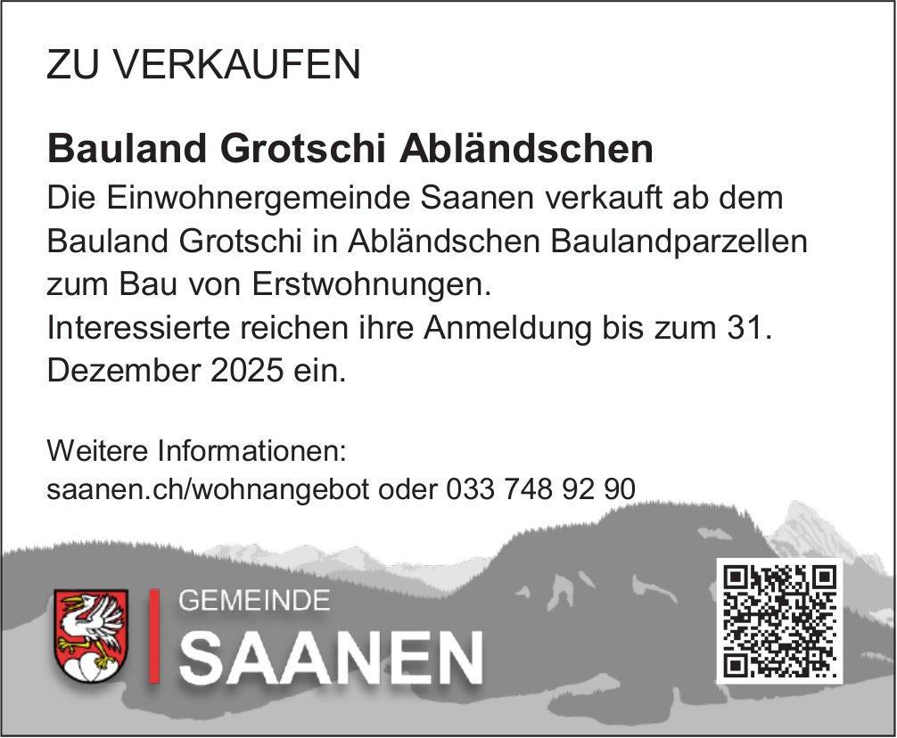 Bauland Grotschi Abländschen, zu verkaufen