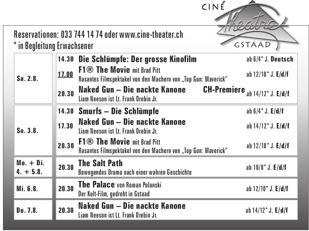 Die Schlümpfe: Der grosse Kinofilm, 2. - 7. August, Gstaad