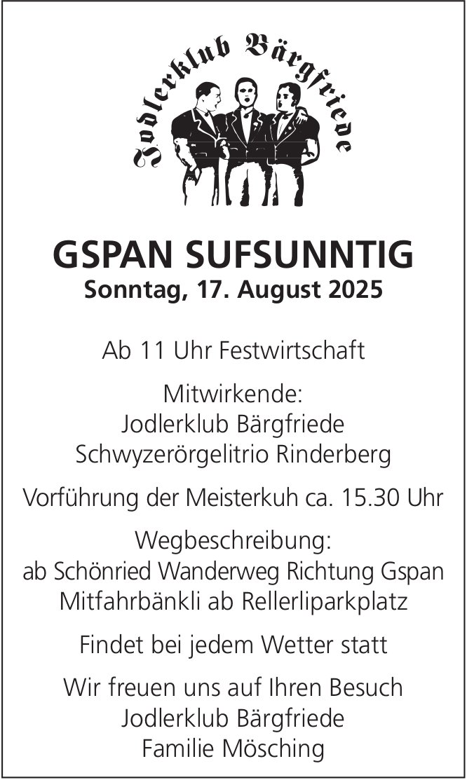 GSPAN SUFSUNNTIG, 17. August, Gspan
