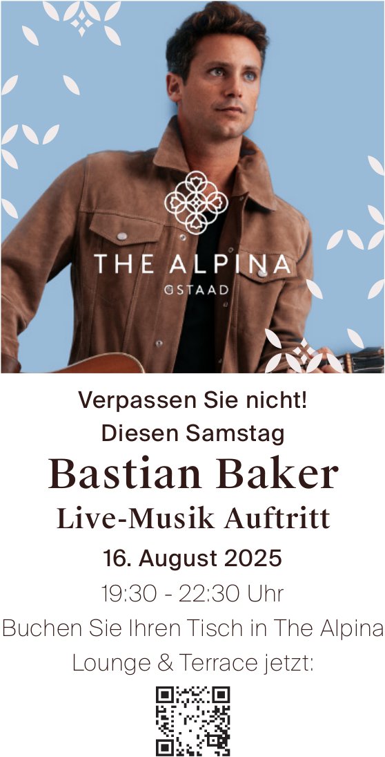 Bastian Baker Live-Musik Auftritt, 16. August, The Alpina Lounge & Terrace, Gstaad