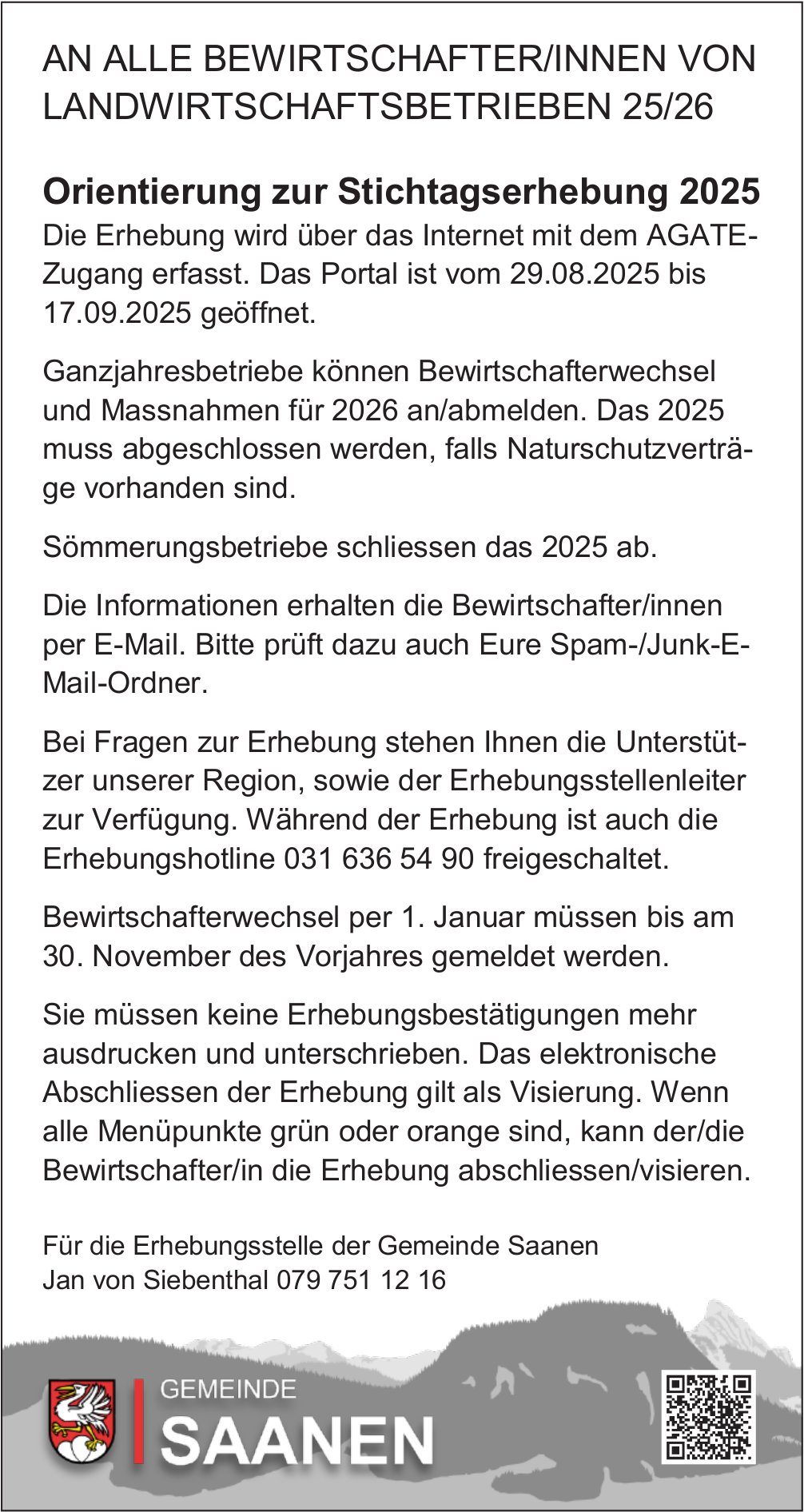 Lokale Gemeinschaft, Saanen - Gemeinde Saanen, Orientierung zur Stichtagserhebung 2025
