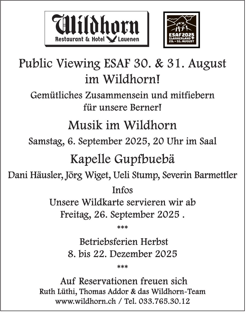 Musik im Wildhorn, 6. September, Wildhorn