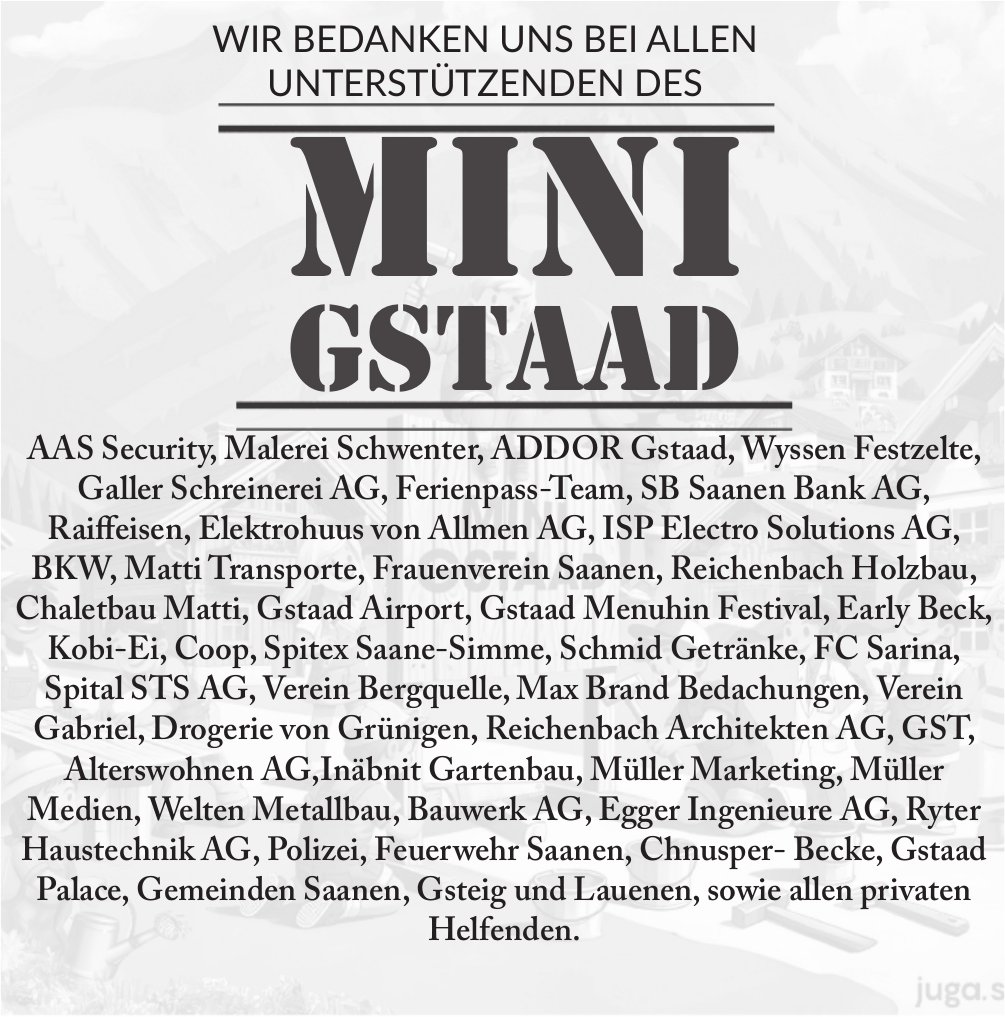 Wir bedanken uns bei allen Unterstützenden des Mini Gstaad