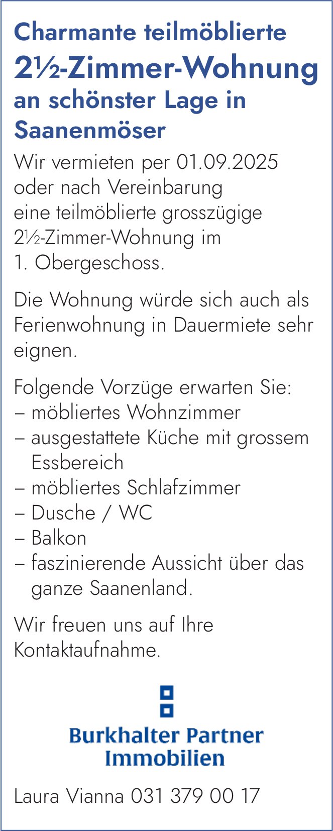 Charmante teilmöblierte 2½-Zimmer-Wohnung an schönster Lage in Saanenmöser, 2½ Zimmer-Wohnung, zu vermieten