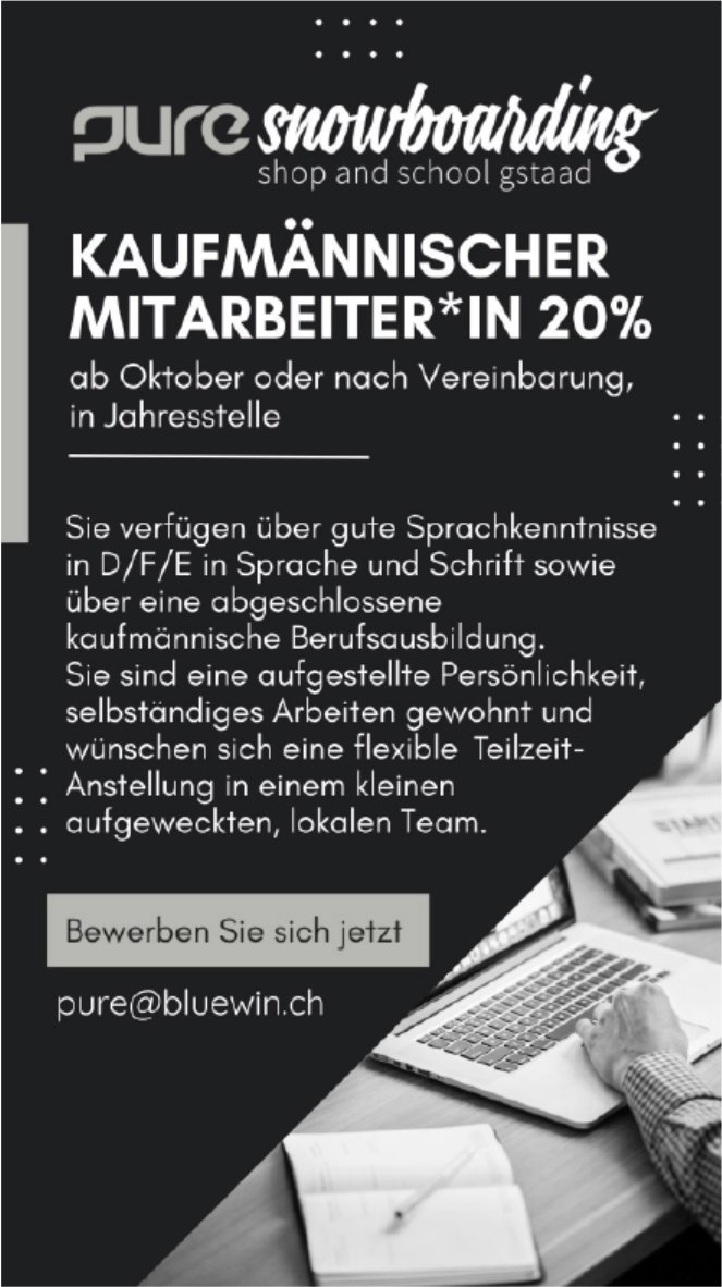 Kaufmännischer Mitarbeiter*in 20%, pure snowboarding, Gesucht