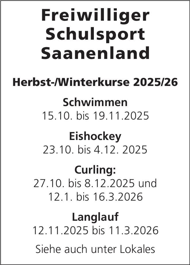 Herbst-/Winterkurse 2025/26