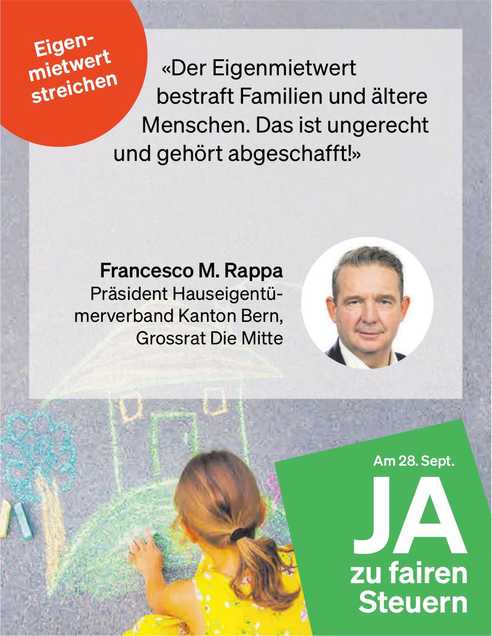 Bern - Präsident Hauseigentümerverband Kanton Bern, Gross, JA zu fairen Steuern