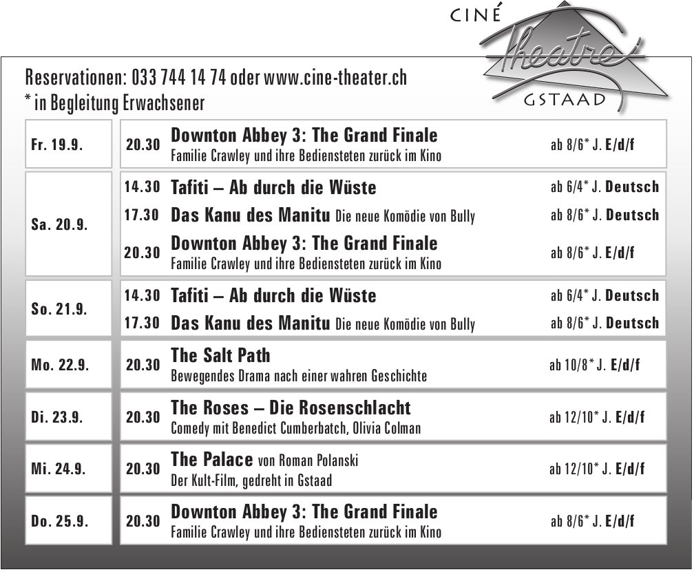 Downton Abbey 3: The Grand Finale, 19. - 25. September, Gstaad