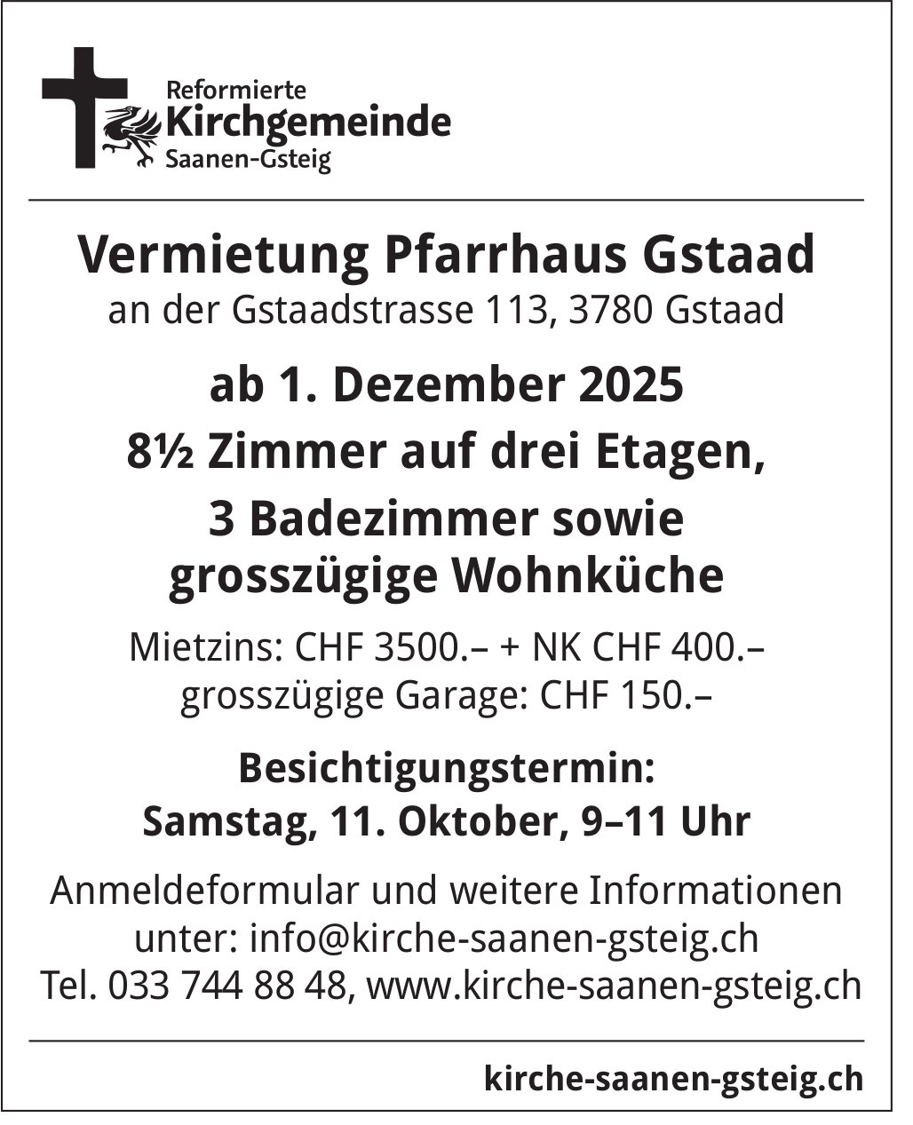 Pfarrhaus Gstaad an der Gstaadstrasse 113,, 7+-Zimmer-Wohnung, zu vermieten