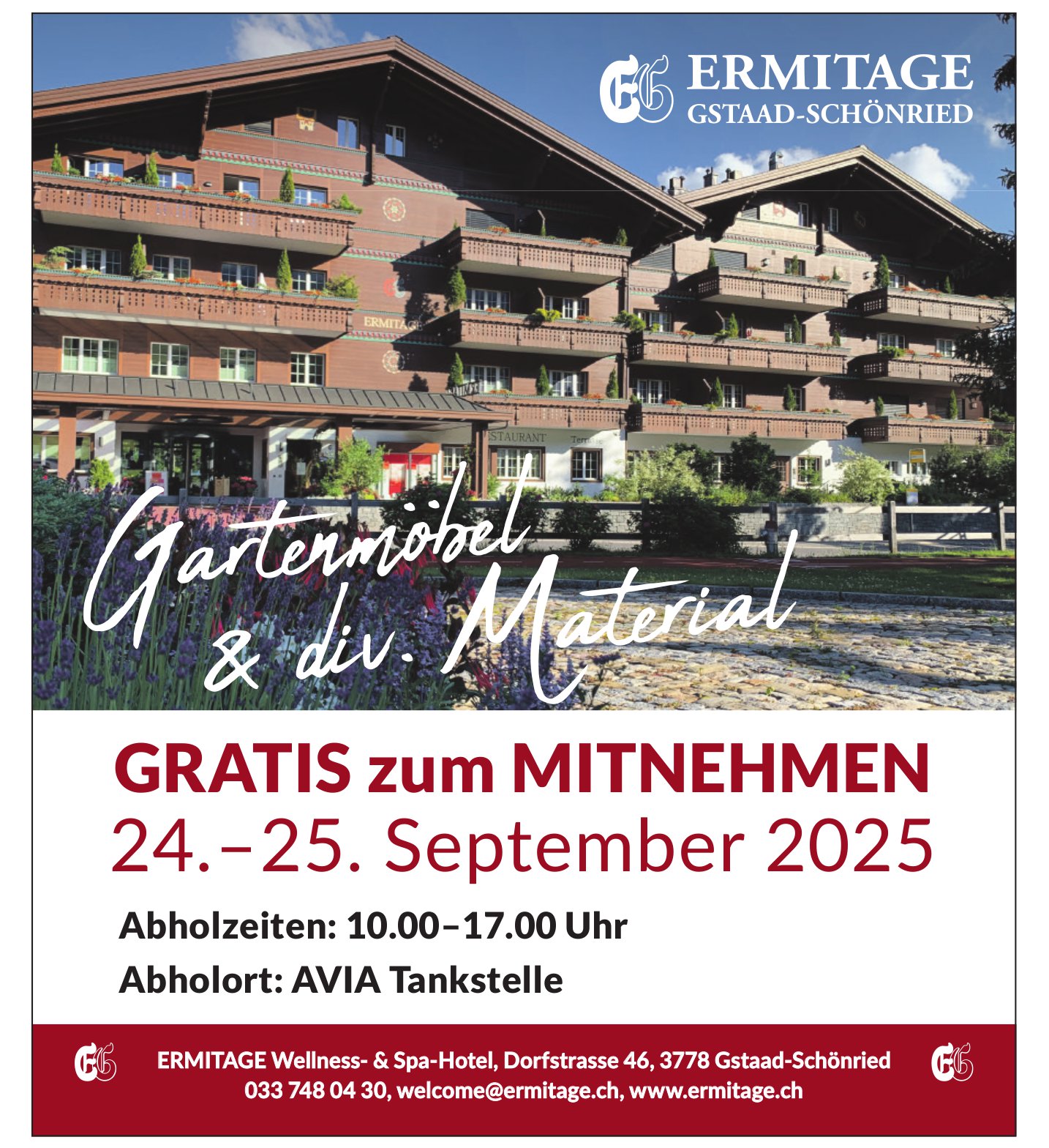 Gratis zum Mitnehmen, 24. - 25. September, Avia Tankstelle, Gstaad-Schönried