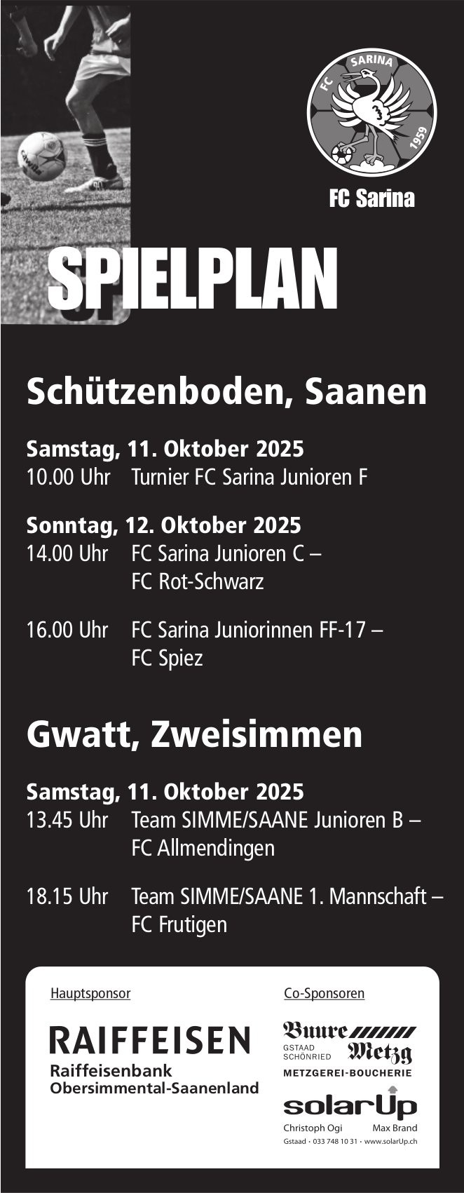 Spielplan, 11. - 12. Oktober, Schützenboden, Saanen