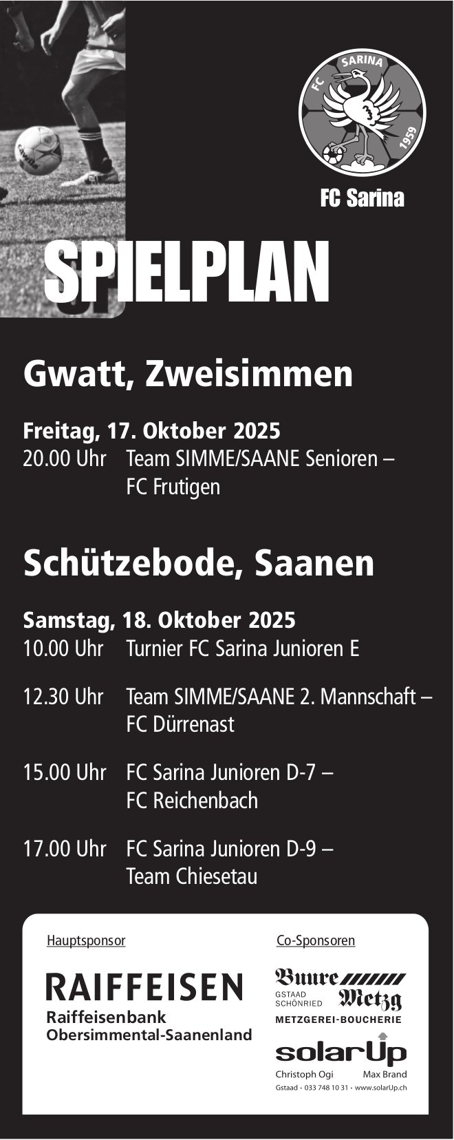 Spielplan, 17. - 18. Oktober, Gwatt, Zweisimmen