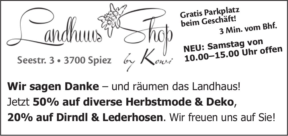 Landhuus Shop by Koni, Spiez - Wir sagen Danke – und räumen das Landhaus!