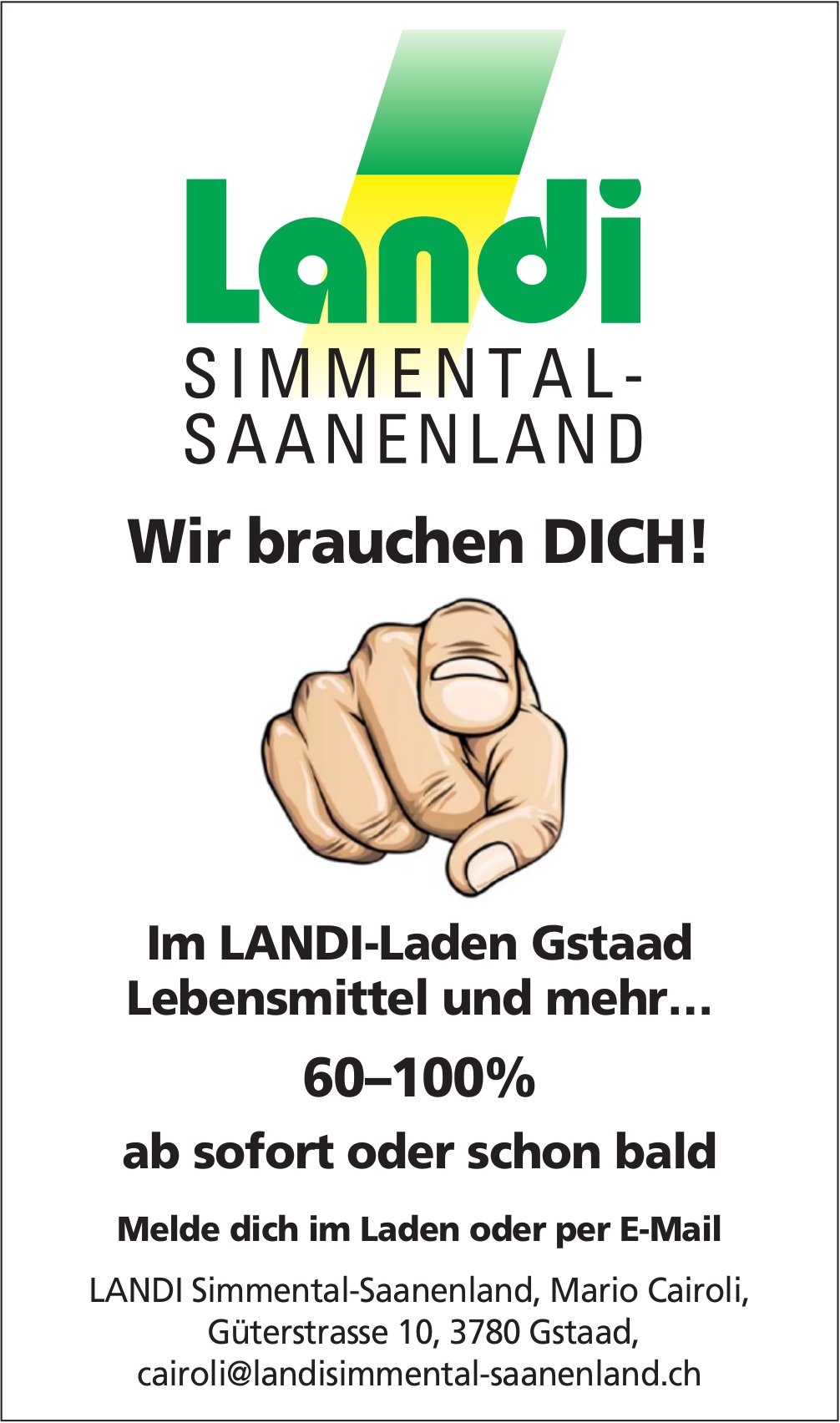 Lebensmittel und mehr… 60–100%, LANDI Simmental-Saanenland, Gstaad, gesucht
