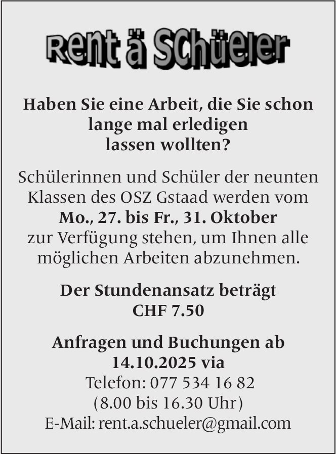 Arbeiten von Schülern der neunten Klassen, OSZ Gstaad, Gesucht