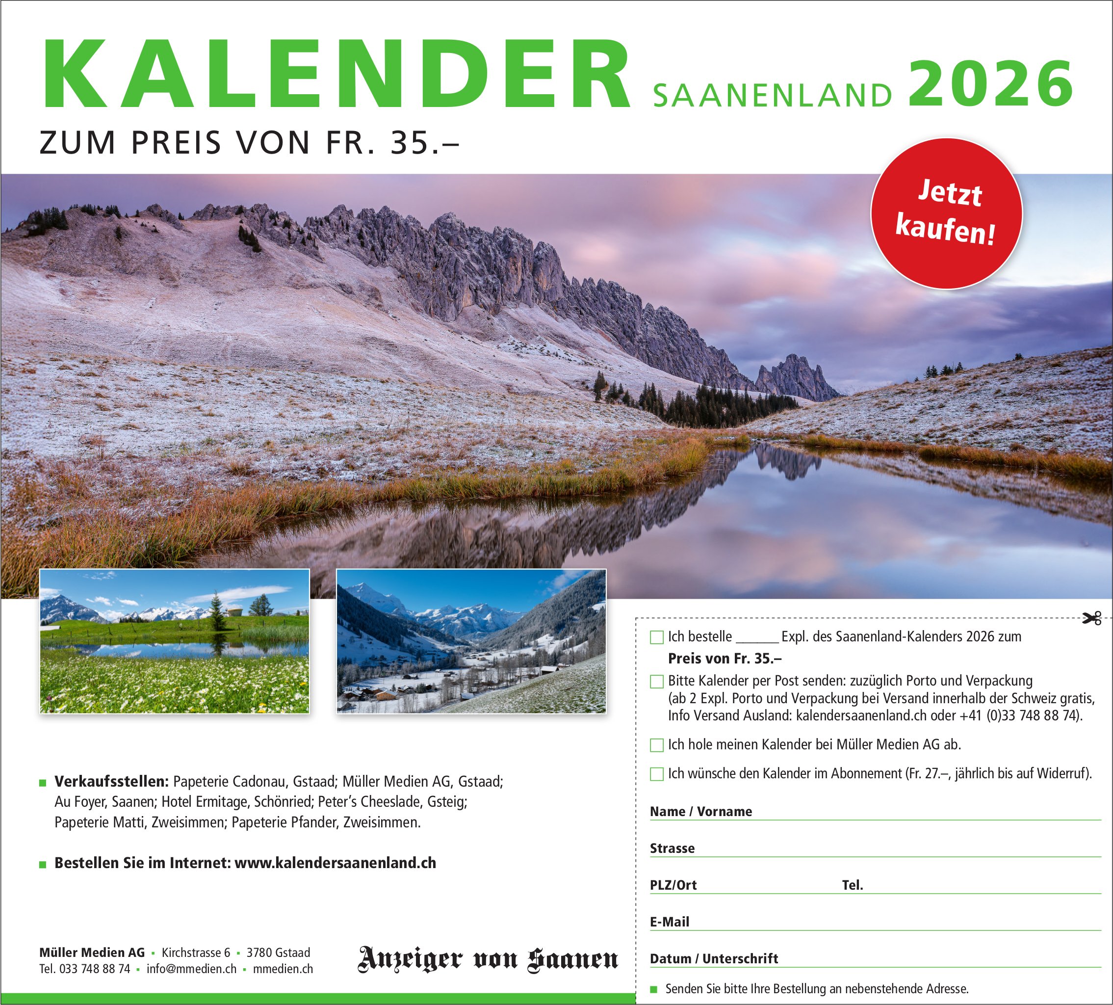 Müller Medien AG, Gstaad - Kalender Saanenland 2026