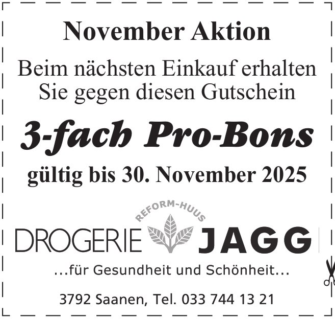 Drogerie Jagg, Saanen - November Aktion