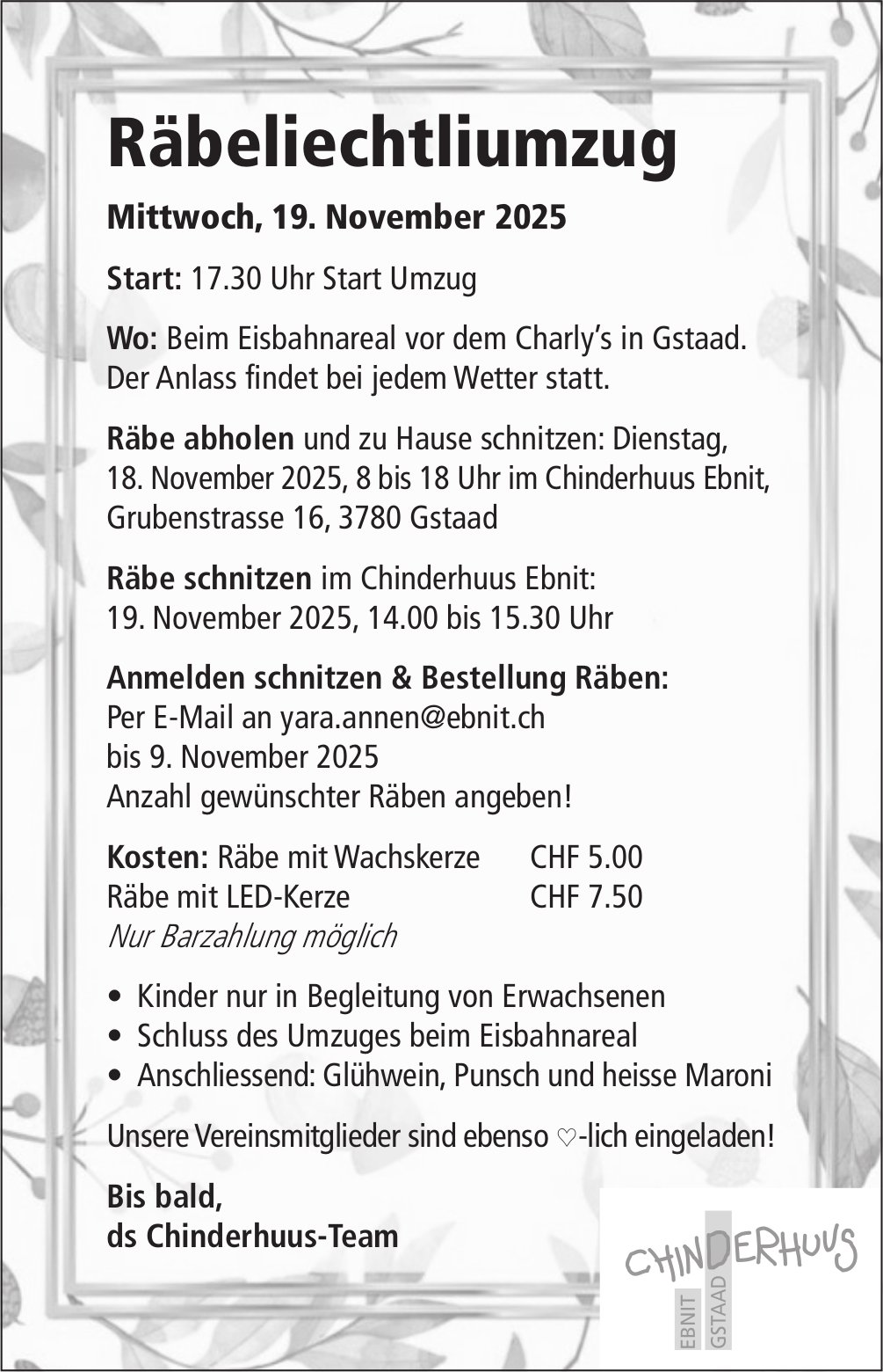 Räbeliechtliumzug, 19. November, Gstaad