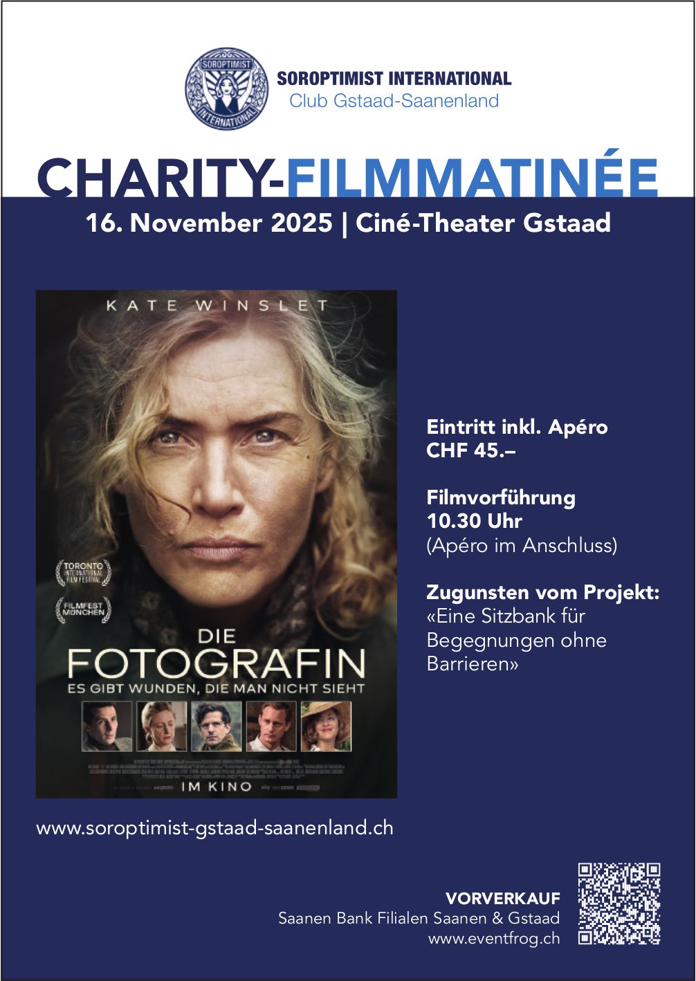 CHARITY-FILMMATINÉE, 16. November, Gstaad