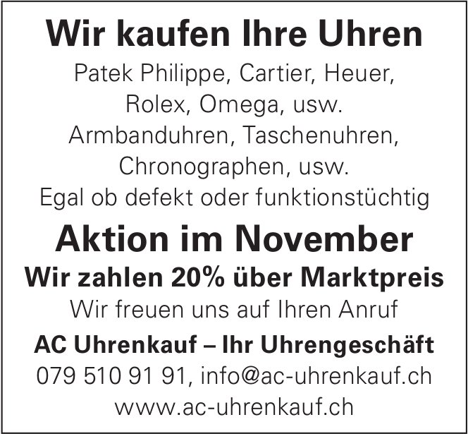 AC Uhrenkauf, Wir kaufen Ihre Uhren