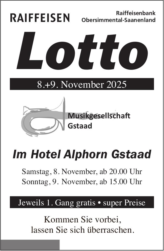 Lotto, 8. - 9. November, Musikgesellschaft Gstaad