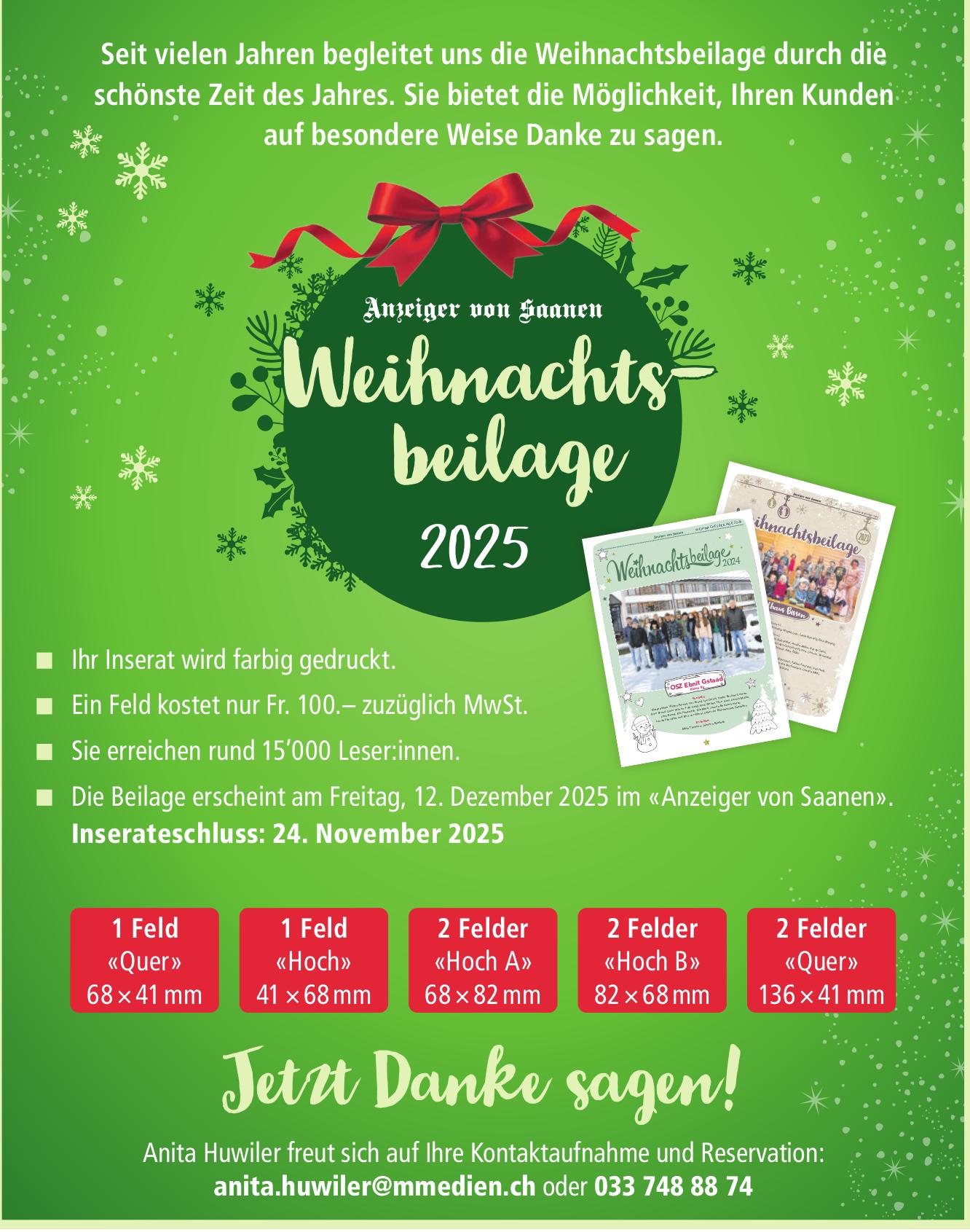 Weihnachtsbeilage 2025, jetzt inserieren
