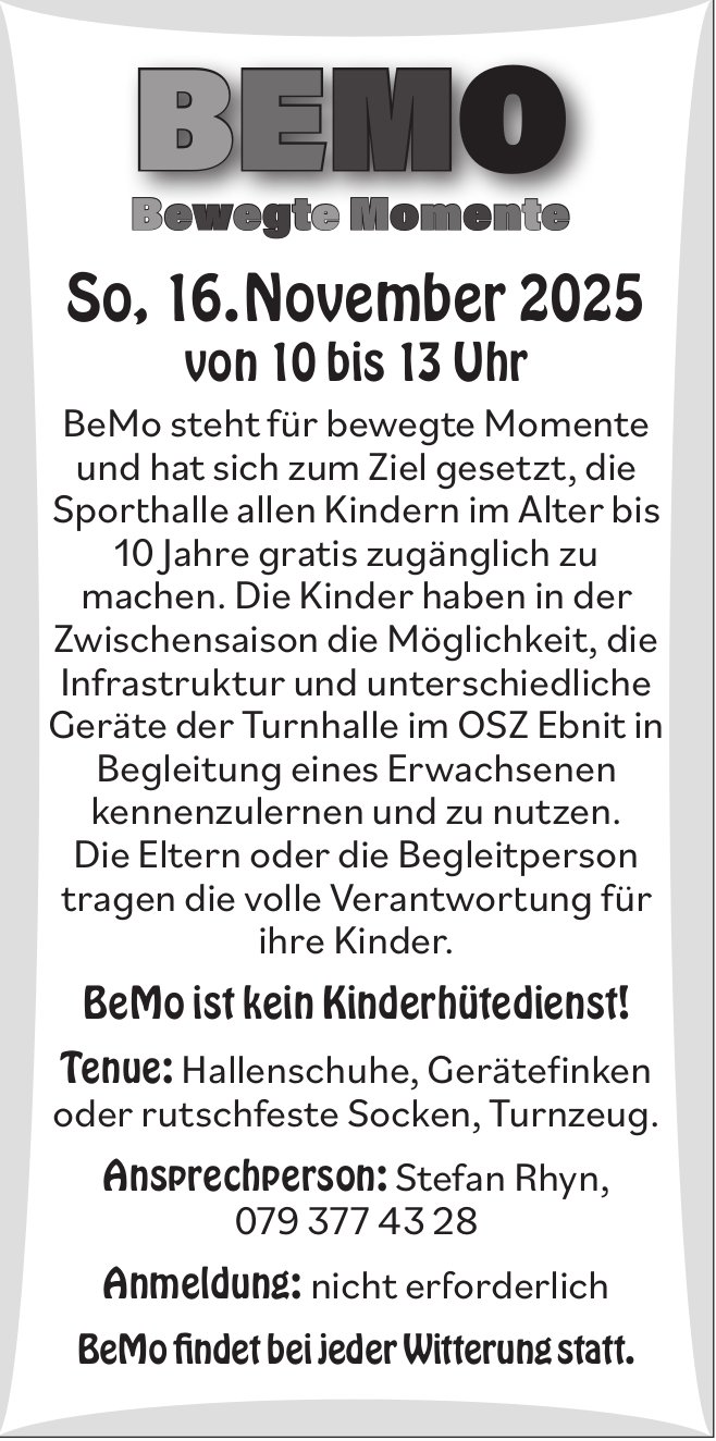 BeMo, 16. November, Turnhalle OSZ Ebnit
